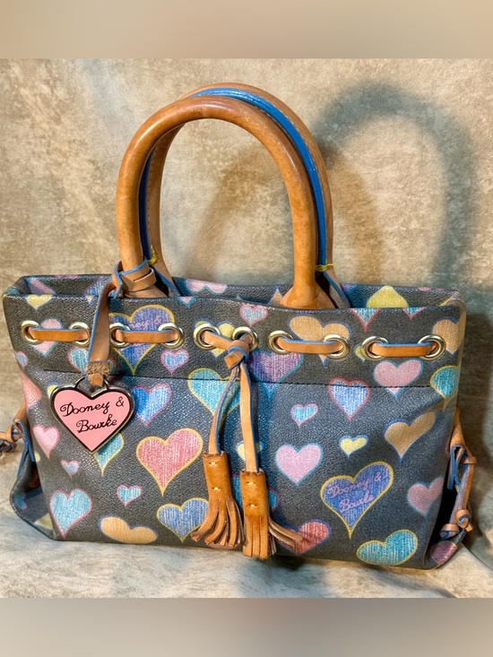 Dooney & Bourke Handbags - Dooney & Bourke Multicolor Heart Print Small/Mini Satchel with Leather Trim